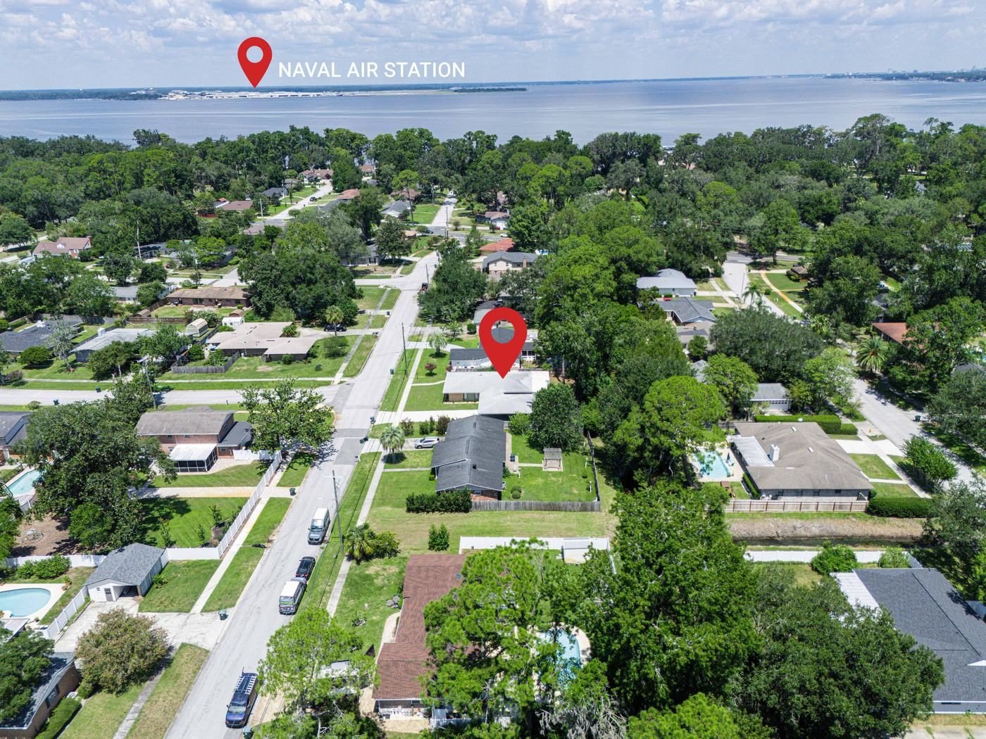 aerial & neighborhood at JaxStay furnished home in Mandarin Jacksonville Florida